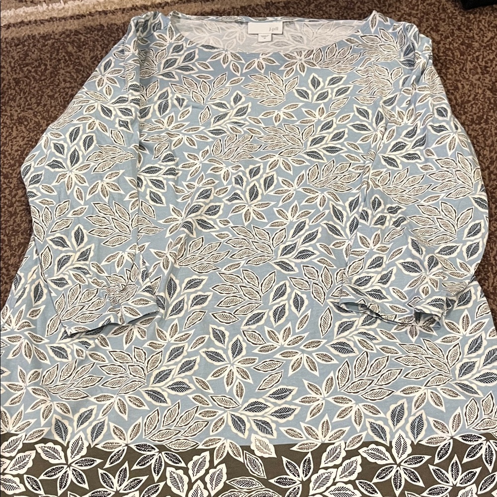 J. Jill Blue and White Leaf Print Blouse